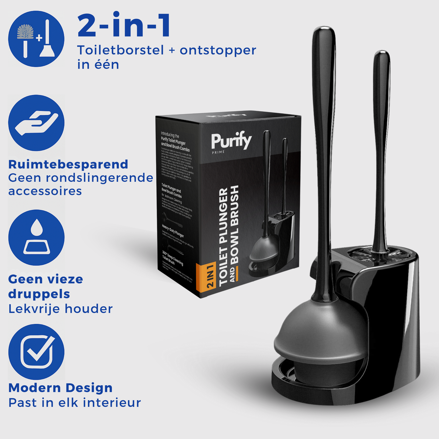 2-in-1 Toiletborstel & Ontstopper Zwart