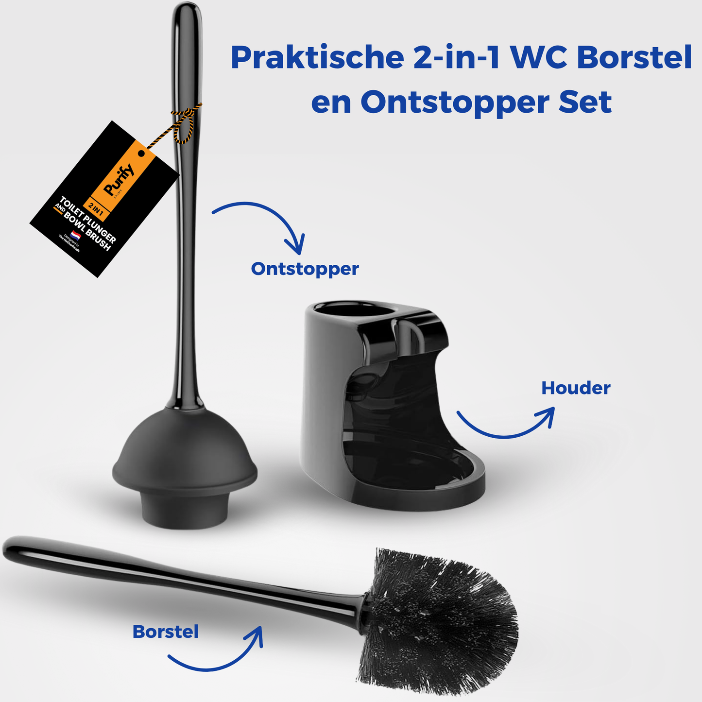 2-in-1 Toiletborstel & Ontstopper Zwart
