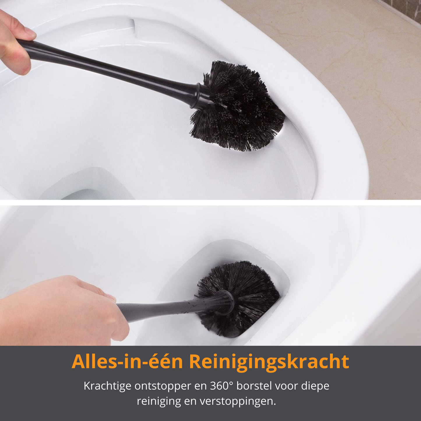 2-in-1 Toiletborstel & Ontstopper Zwart