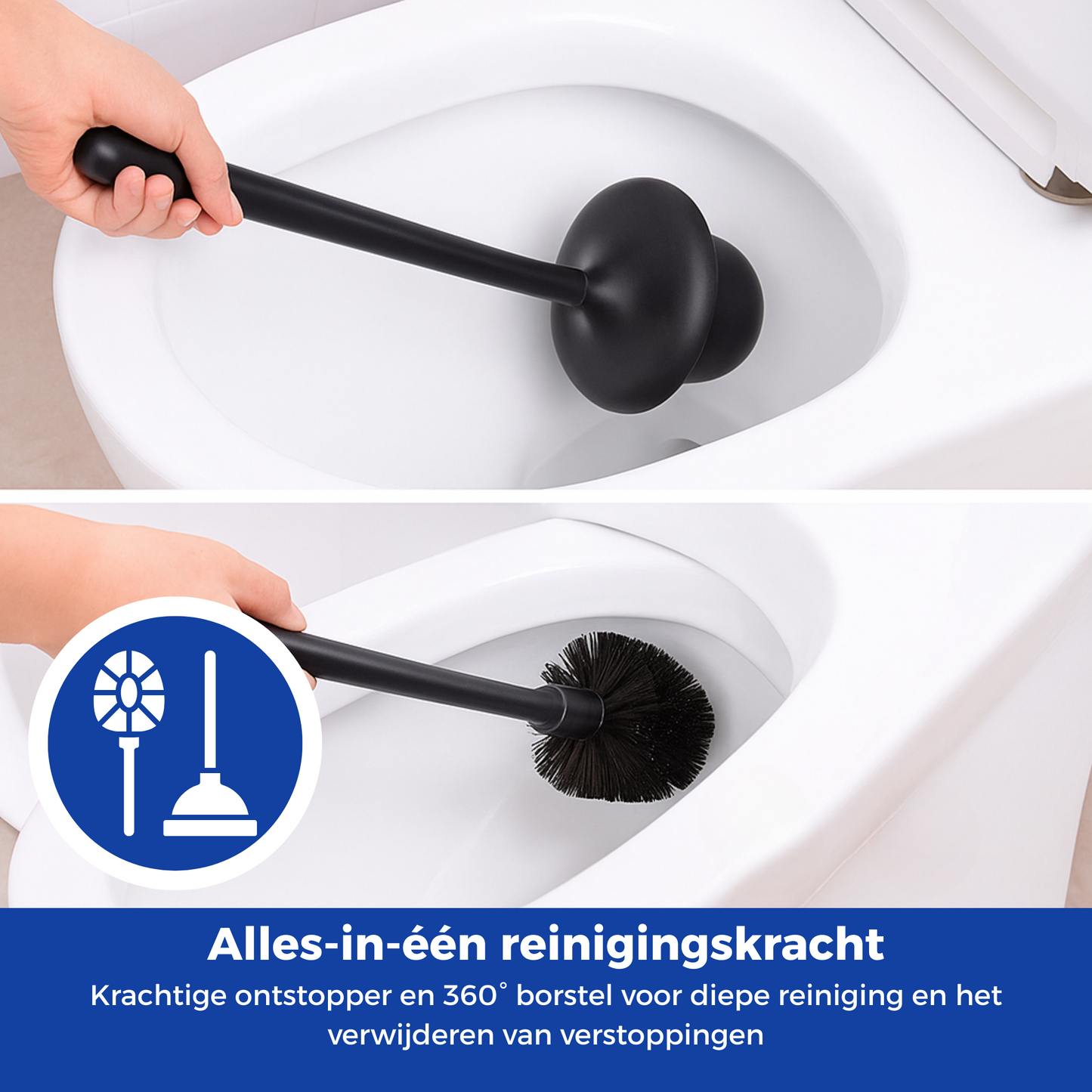 2-in-1 Toiletborstel & Ontstopper Zwart