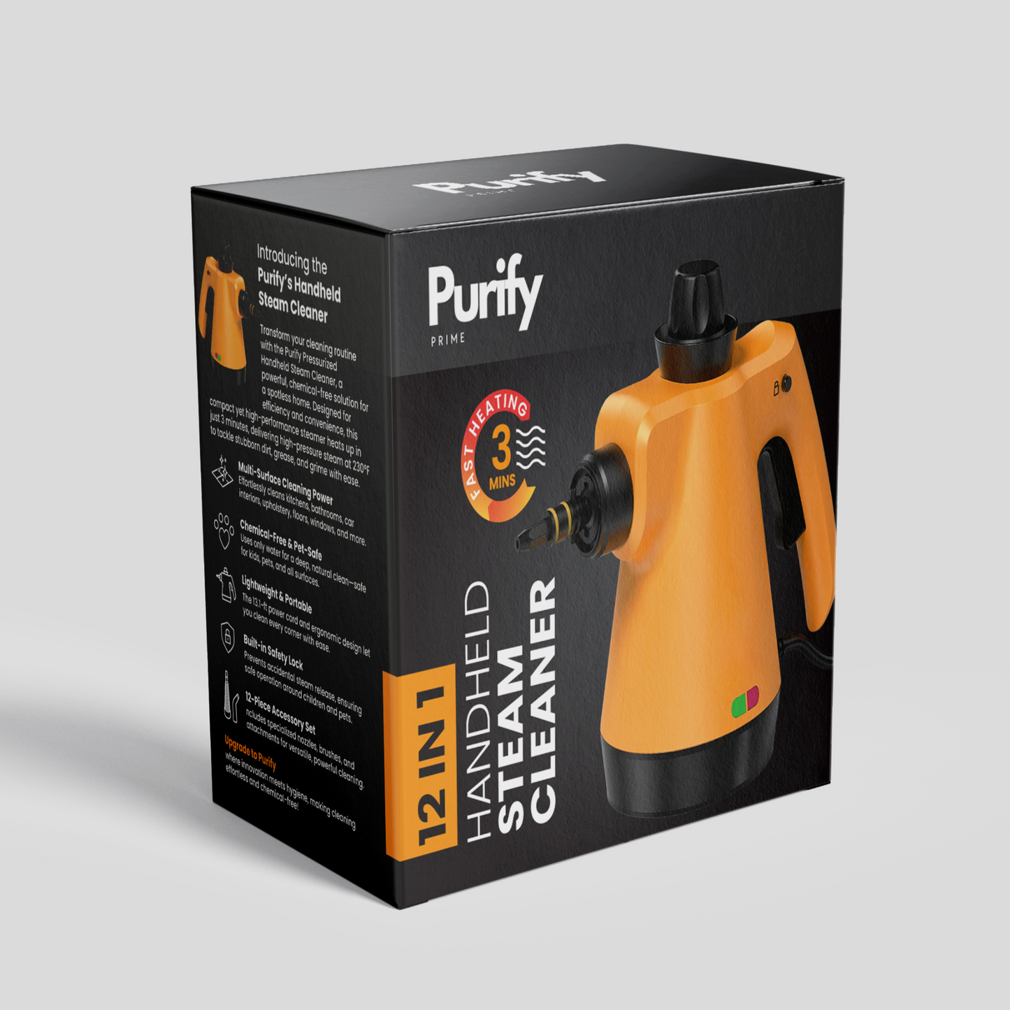 Purify Prime HSR-2200 - 12 Delige Stoomreiniger - Vlekkenreiniger, 4 meter Kabellengte