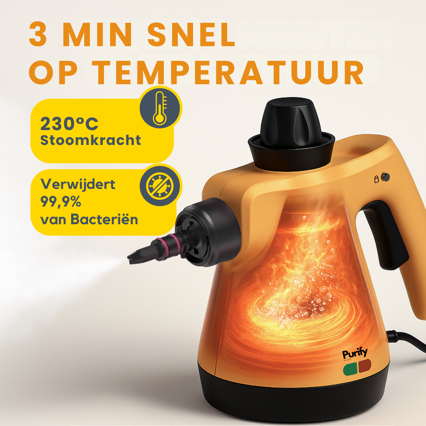 Purify Prime HSR-2200 - 12 Delige Stoomreiniger - Vlekkenreiniger, 4 meter Kabellengte