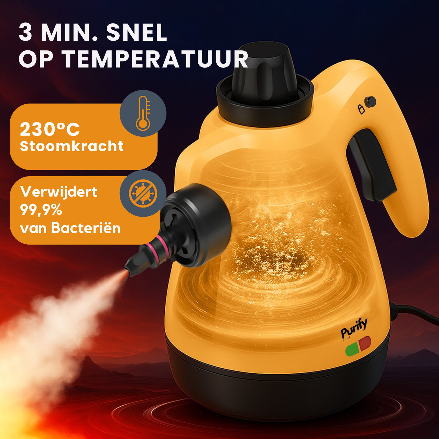 Purify Prime HSR-2200 - 12 Delige Stoomreiniger - Vlekkenreiniger, 4 meter Kabellengte