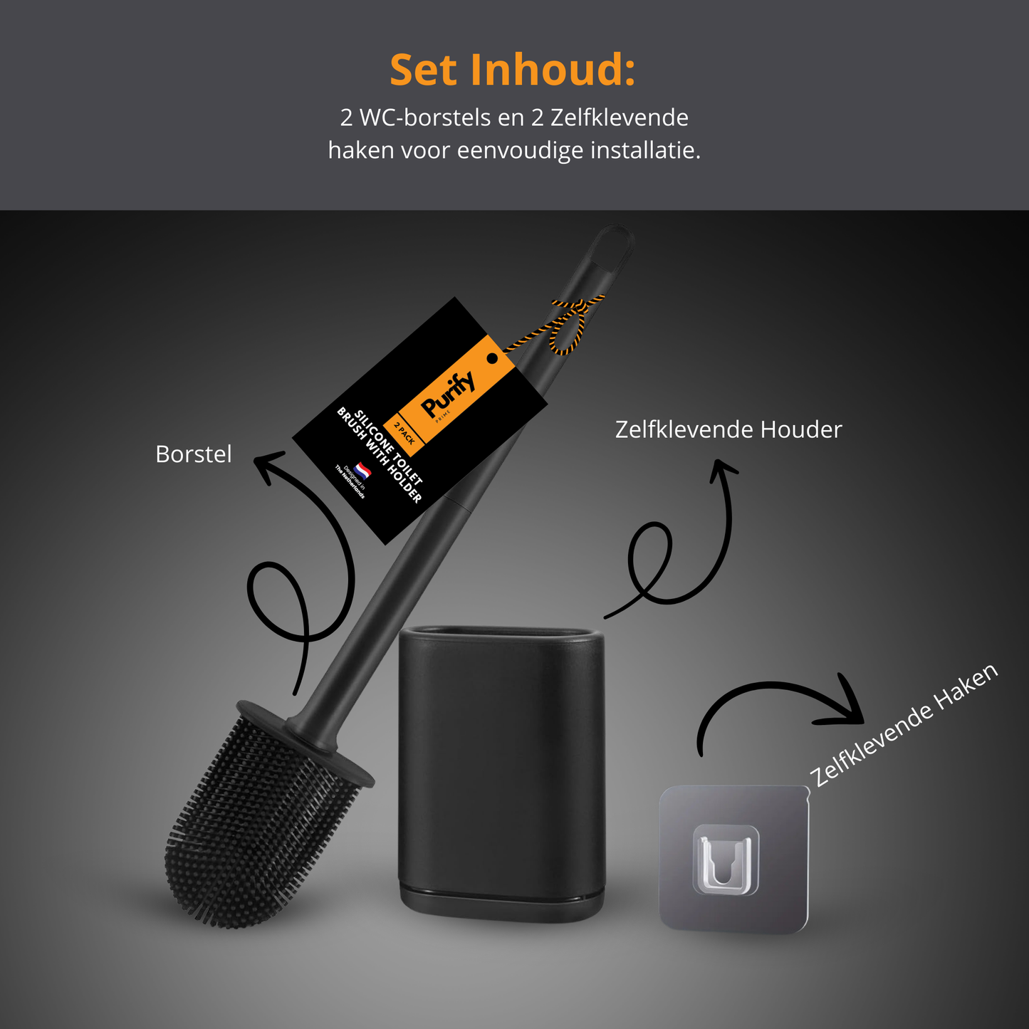Siliconen Toiletborstelset Zwart | 2 Stuks