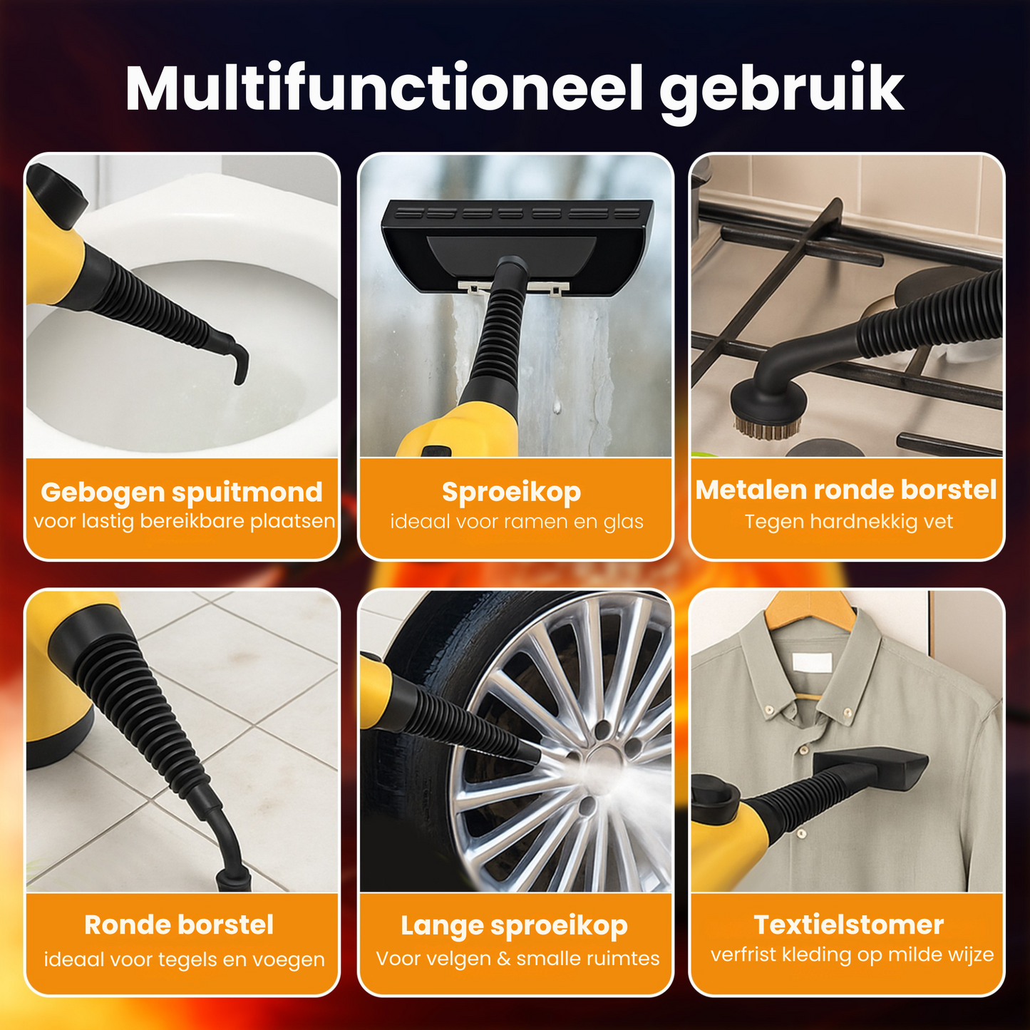 Purify Prime HSR-2200 - 12 Delige Stoomreiniger - Vlekkenreiniger, 4 meter Kabellengte